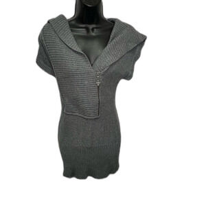 GUESS Jeans Charcoal Heather Knit Sweater Dress Cowl Neck Half Zip Bodycon M